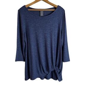 Chelsea & Theodore Women's Sweater Size L Blue Tunic Twist Knot Front 3/4 Sleeve